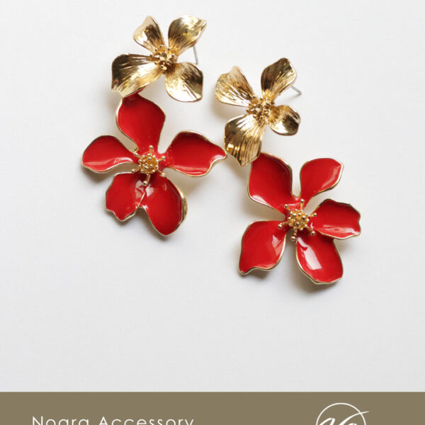 گوشواره گل قرمز و طلایی