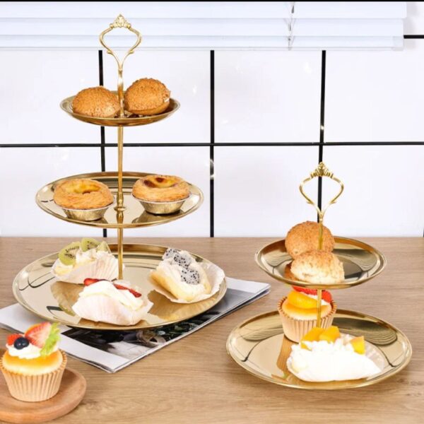 شیرینی خوری استیل طلایی در دوسایز