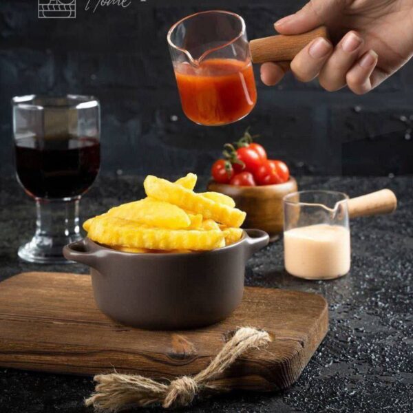 سس خوری شیشه ای دسته چوبی