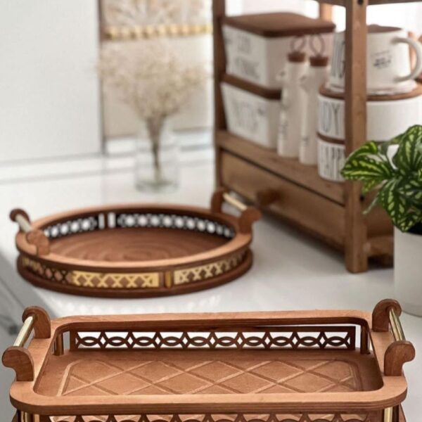 سینی چوبی دسته فلزی هیوا